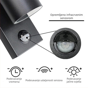 Vanjska zidna svjetiljka s PIR senzorom, aluminijska legura, IP44, 110-240V, radni vijek 50.000 sati