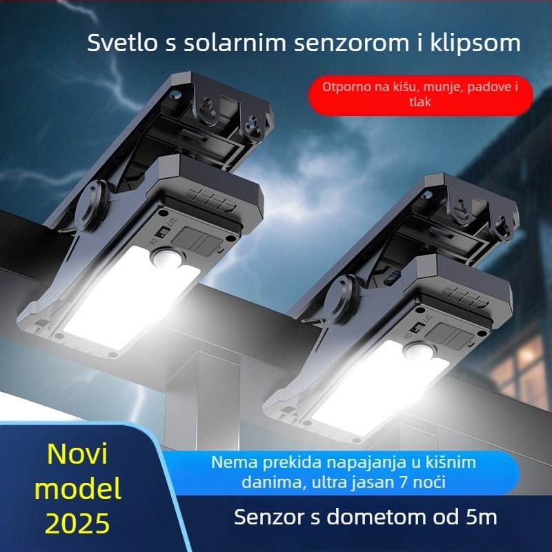 Solarna vanjska rasvjeta za ogradu s klipsom, vodootporna zidna svjetiljka za kućnu upotrebu, senzor pokreta, ultra jarko osvjetljenje