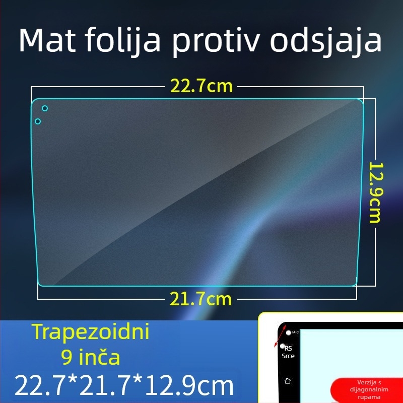 Zaštitno filmsko zaštita za zaslon automobilske navigacije, trapezno oblikovana, mat, anti-refleks, za zaslone 9/10.2 i 10.1 inča centralne konzole
