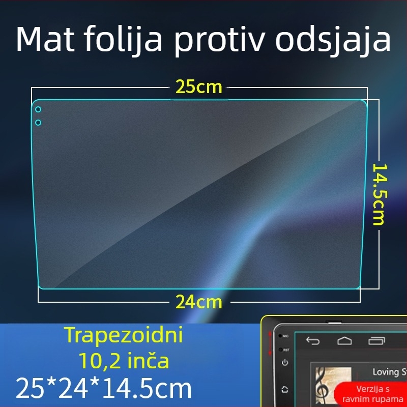 Zaštitno filmsko zaštita za zaslon automobilske navigacije, trapezno oblikovana, mat, anti-refleks, za zaslone 9/10.2 i 10.1 inča centralne konzole