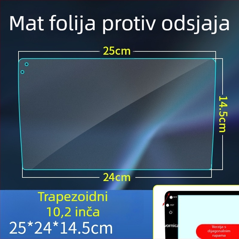 Zaštitno filmsko zaštita za zaslon automobilske navigacije, trapezno oblikovana, mat, anti-refleks, za zaslone 9/10.2 i 10.1 inča centralne konzole