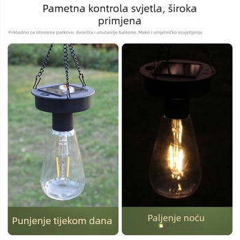 Solarni lampion - retro wolfram vlakno, noćna svjetiljka za vrt i kampiranje, IP44, 0.5W, 1.2V, 12–16h