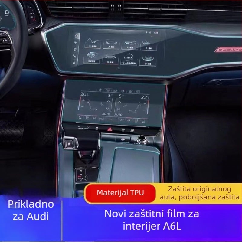 Prozirni TPU zaštitni film za zaslon instrumenata i stražnji središnji dio konzole Audi A6L (19–24) — otporan na otiske prstiju i masnoće