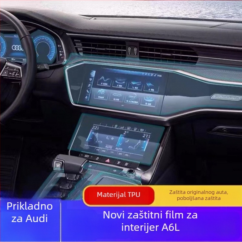 Prozirni TPU zaštitni film za zaslon instrumenata i stražnji središnji dio konzole Audi A6L (19–24) — otporan na otiske prstiju i masnoće