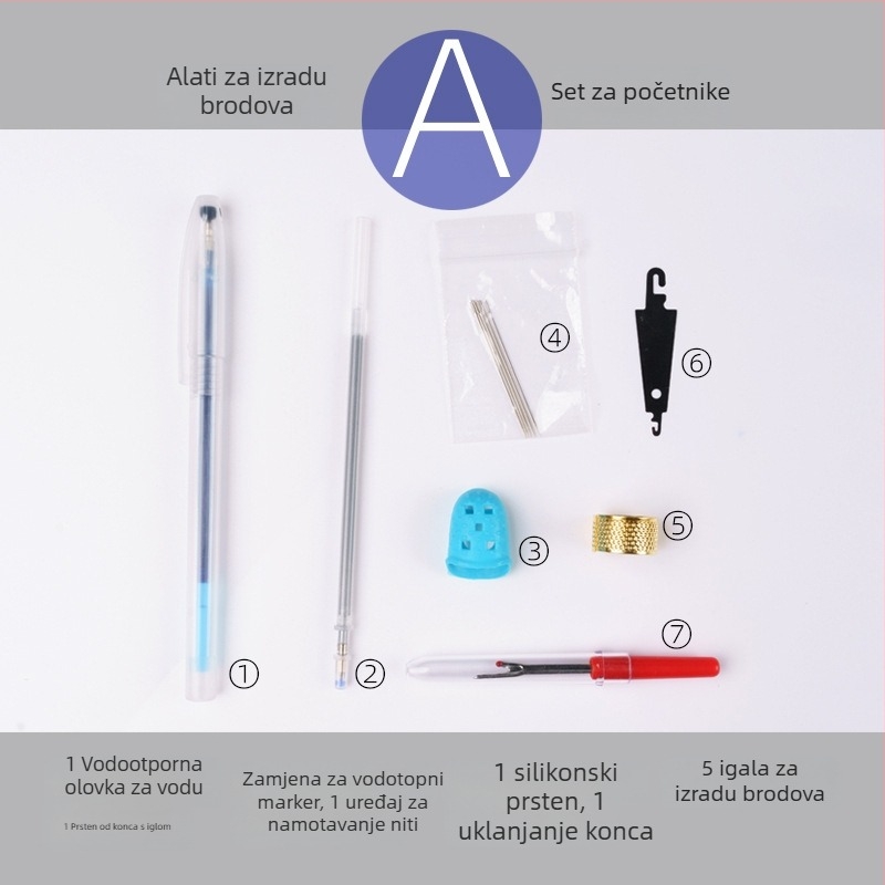 Set alata za vez s zaštitom prsta, vodootpornim olovkom za brisanje, ručna šivaća igla i male škare za konac