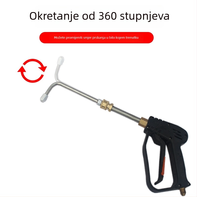 Wangchi visokotlačni pištolj za pranje automobila s zakrivljenom šipkom i mlaznicom, 1/4 brzog priključka, glava od aluminijske legure, ručka od nehrđajućeg čelika, domet prskanja 11, tlak vode 100