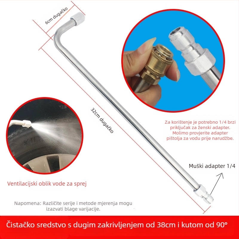 Wangchi visokotlačni pištolj za pranje automobila s zakrivljenom šipkom i mlaznicom, 1/4 brzog priključka, glava od aluminijske legure, ručka od nehrđajućeg čelika, domet prskanja 11, tlak vode 100