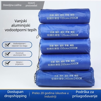 Dvostrani podmetač s aluminijskom folijom protiv vlage — piknik podloga, kompozit od perlaste pamuka, 260 g, za 4–6 osoba, protuklizna