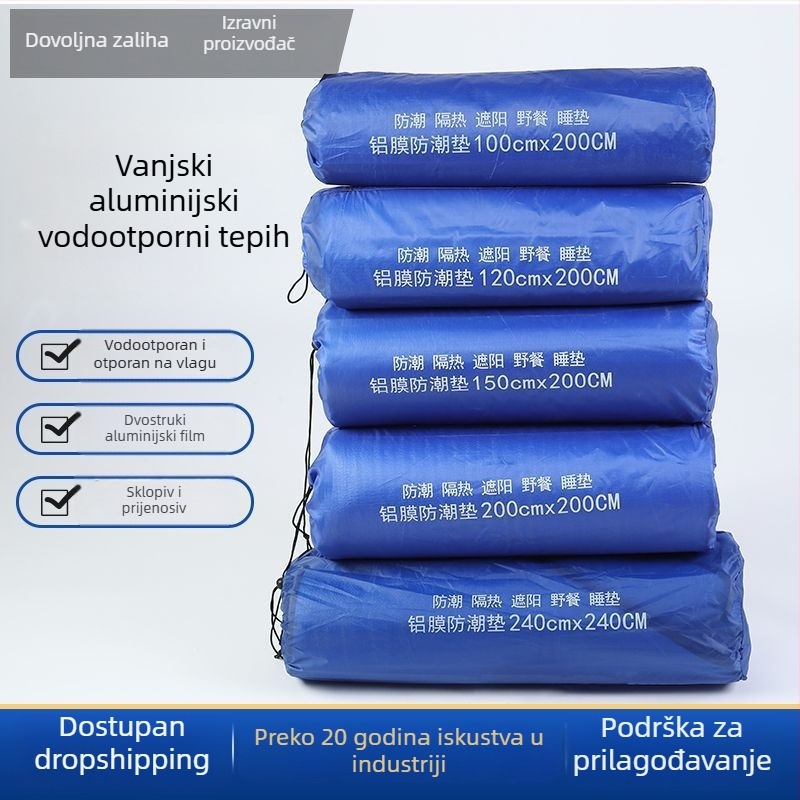 Dvostrani podmetač s aluminijskom folijom protiv vlage — piknik podloga, kompozit od perlaste pamuka, 260 g, za 4–6 osoba, protuklizna