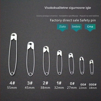Set sigurnosnih igli za značku u srebrnoj, zlatnoj i crnoj boji – metalne igle za značku u svim veličinama
