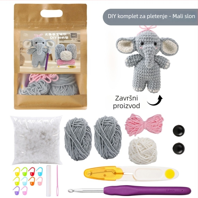 Set materijala od vune za DIY pletenje – za početnike, lutka slona; 50 komada u kutiji, bruto težina 0,1 kg, stil: jednostavan, vuna