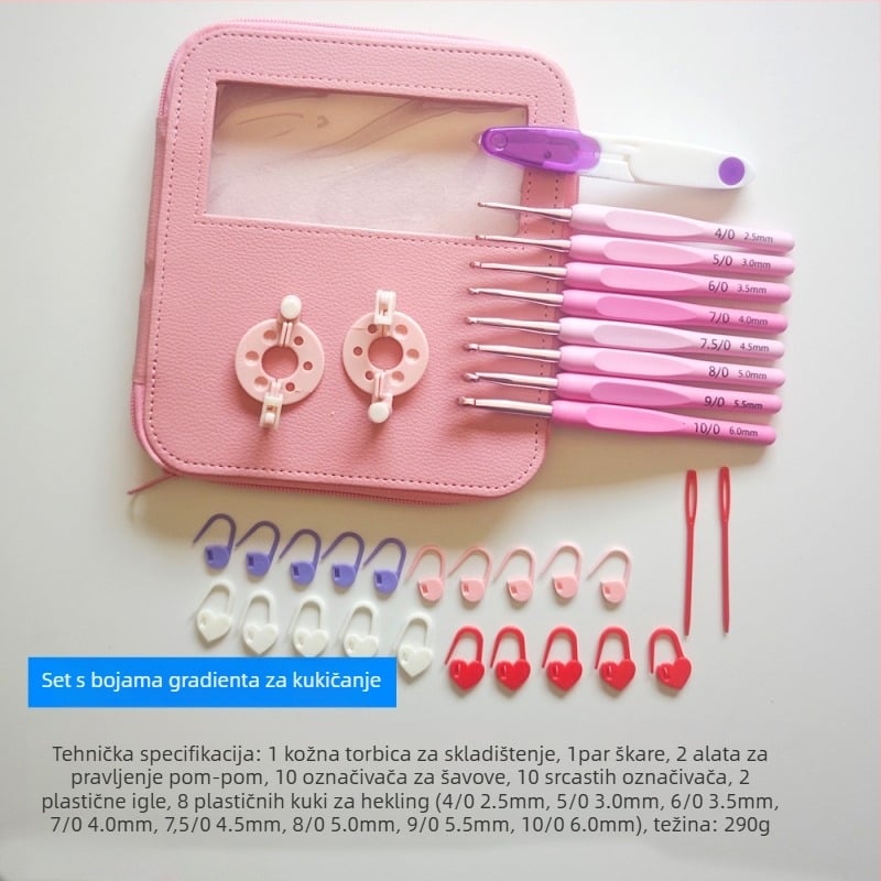 Set kukica za pletenje: plastike i aluminija, mekana drška, alati za pletenje, ručno izrađeno.