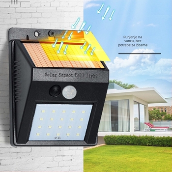 Solarna zidna svjetiljka za vanjski dvorište sa 64LED, daljinskim upravljanjem, automatsko uključivanje u sumrak, IP55