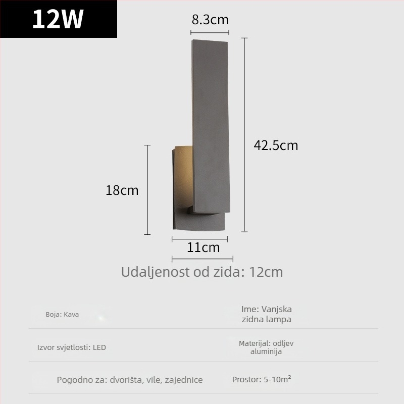 Vanjska aluminijska zidna svjetiljka, IP54, 1 LED, 90 lm, 3000K