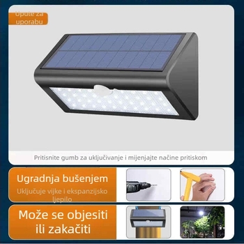 Solarsko vanjsko svjetlo za vrt s senzorom pokreta, IP66 vodootporno, 5000 lm, 6000K, LED zidno svjetlo 100-300W
