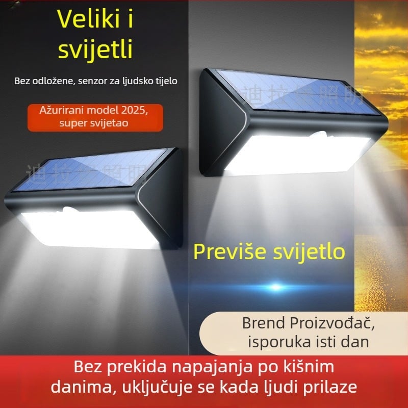 Solarsko vanjsko svjetlo za vrt s senzorom pokreta, IP66 vodootporno, 5000 lm, 6000K, LED zidno svjetlo 100-300W