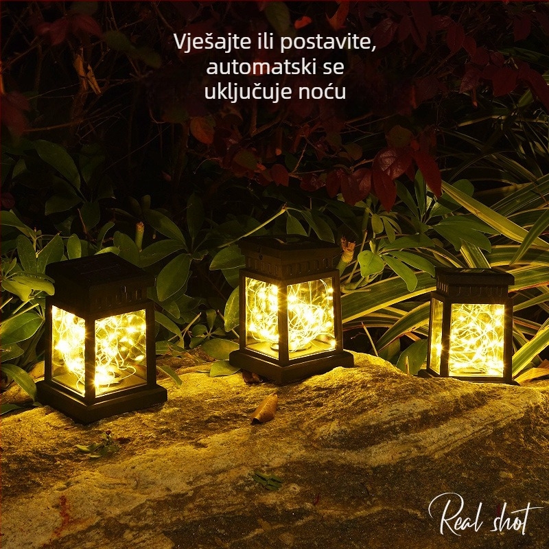 Solarni retro dvorski fenjer s bakrenim Žicom – vanjska LED dekorativna viseća svjetiljka za vrt, dvorište i krajolik