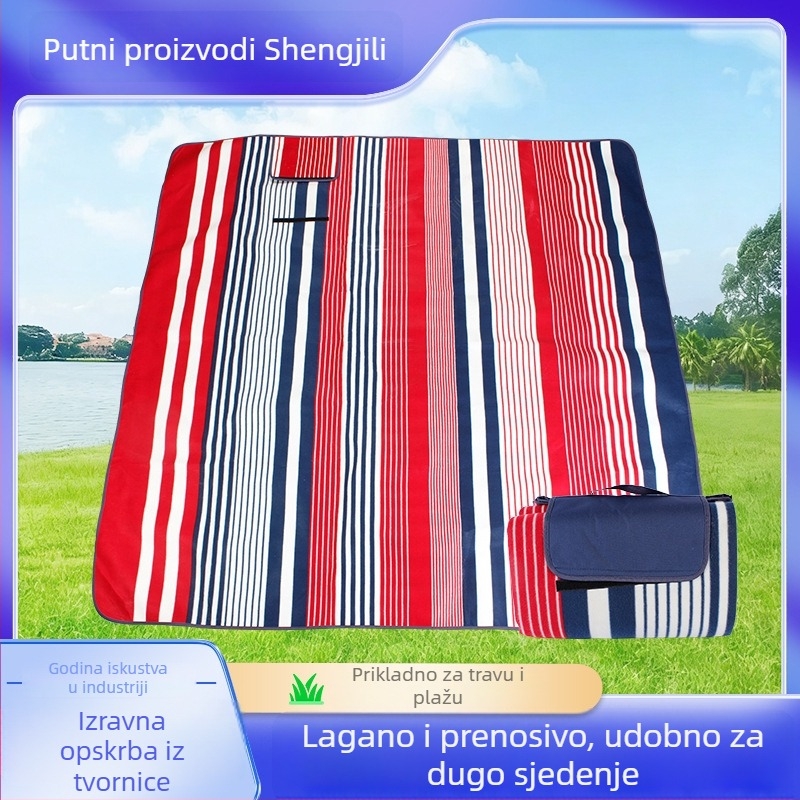 Piknik madrac s prugastim dizajnom, protuklizna i protiv vlage, jednoslojni flis s 2 mm pjenom i aluminijske folije, 1 kg, za 4–6 osoba