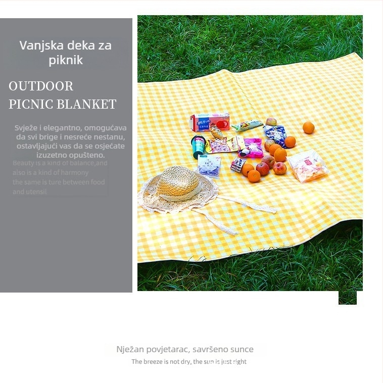 Vanjska piknik podloga: netkani materijal, vodootporna membrana, otpornost na vlagu i prljavštinu, kompaktni kamp-podložak, model -00012, 100 g/m2, za 4–12 osoba
