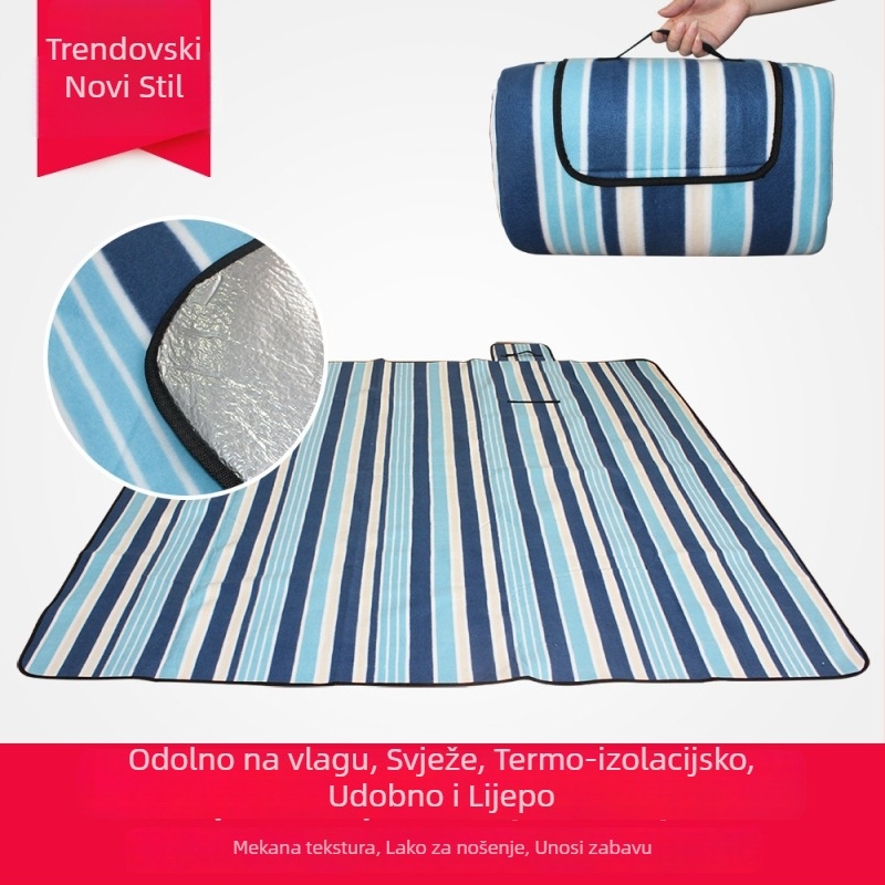 Sklopiva piknik podloga, vodootporna i sa plišanim slojem, flanel materijal, pogodna za 4-6 osoba (Vodootporna, Plišani sloj, Flanel materijal, 4-6 osoba)