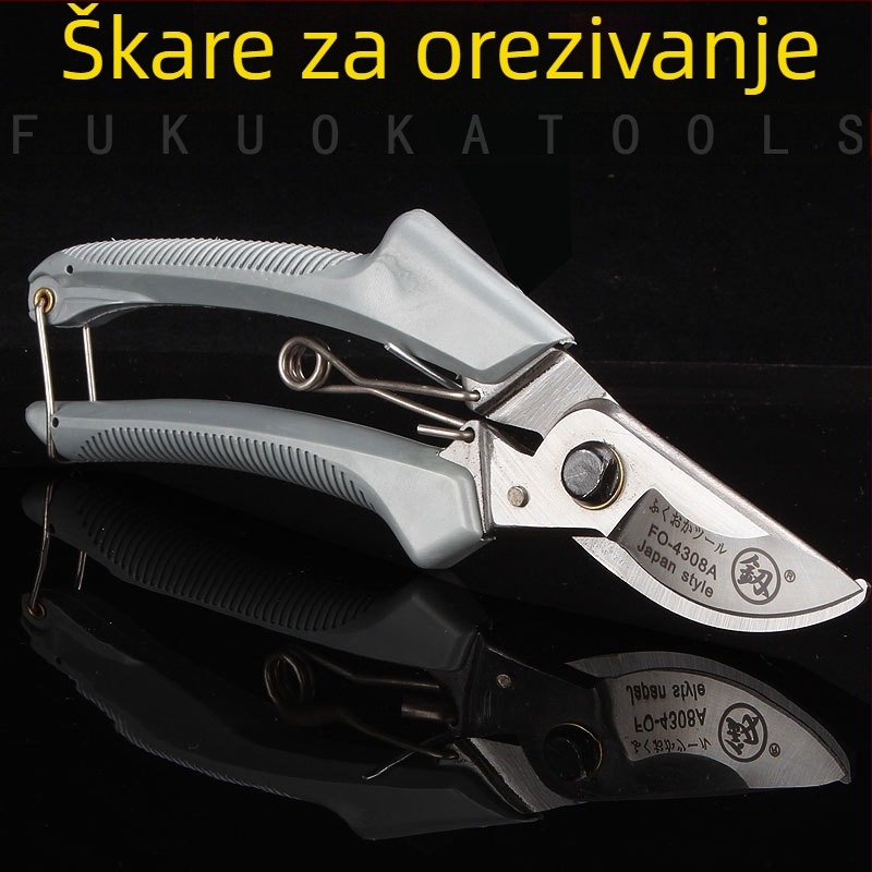 Vrtne škare za rezanje voćnih stabala FO-4308A — oštrica od manganskog čelika, težina 150 g, promjer rezanja 10 mm, držalo od TPR-a
