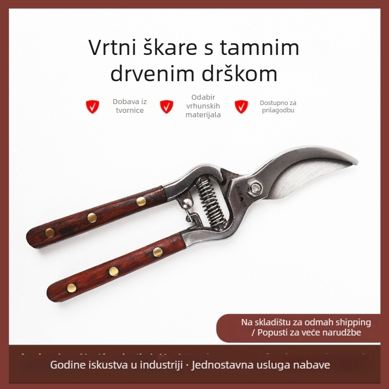Škarice za orezivanje s mahagonijskom drškom, za grane i cvijeće, kućno vrtlarenje
