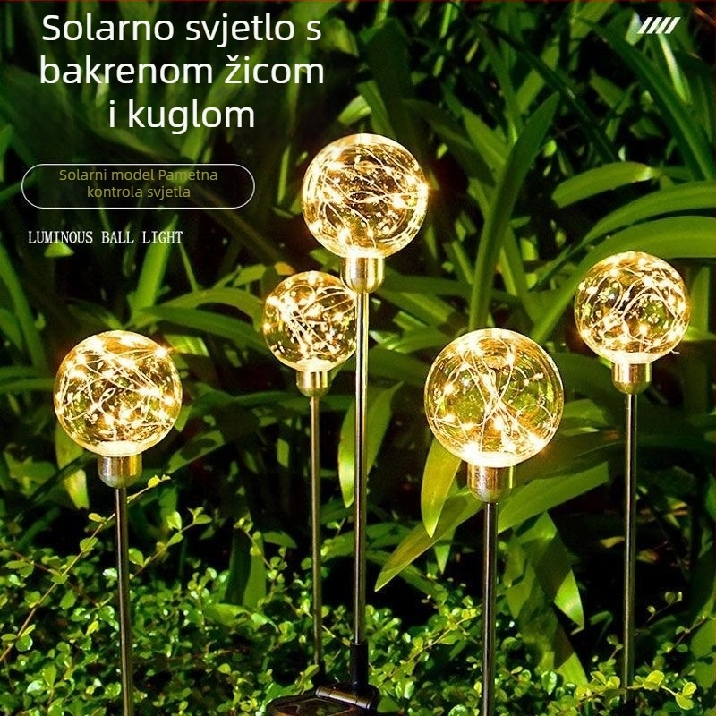 Solarna vanjska vodootporna lampica za travu s oblikom zvjezdaste kugle i ugradnjom u zemlju, IP65, LED 0,5W, bakreno kućište