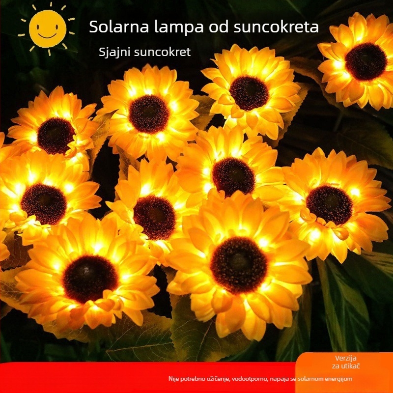 Vanjske solarne lampe sa suncokretom za vrt i travnjak, dekorativne lampe za ugradnju u tlo, atmosfersko rasvjetno osvjetljenje krajolika