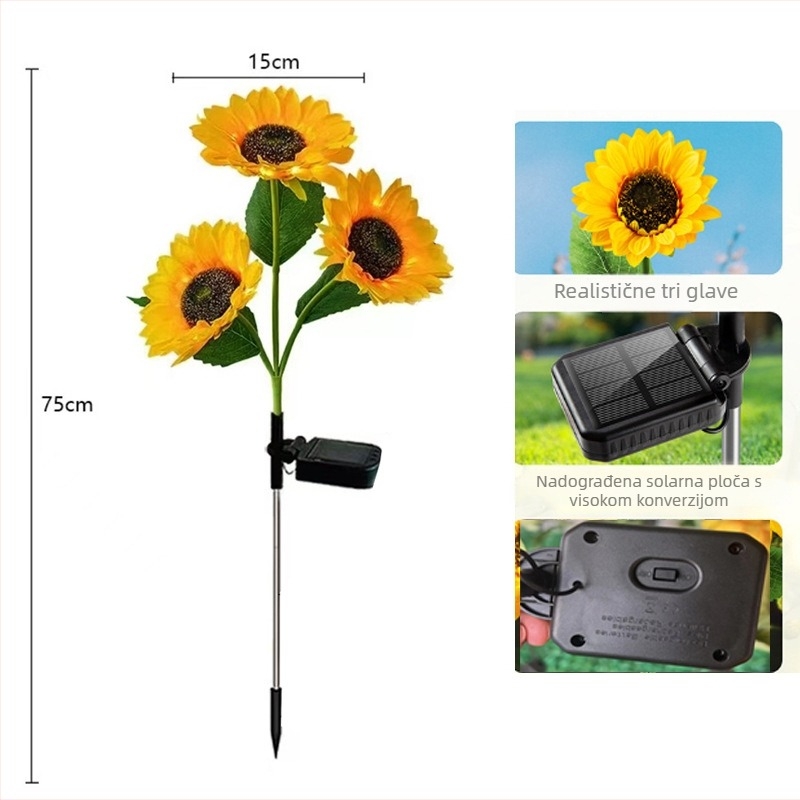 Vanjske solarne lampe sa suncokretom za vrt i travnjak, dekorativne lampe za ugradnju u tlo, atmosfersko rasvjetno osvjetljenje krajolika