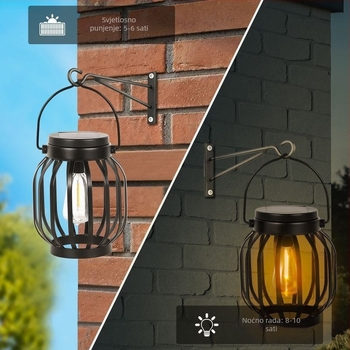 Solarna svjetiljka s volframovim vlaknom, model L2325C; 2 W; 1.2 V; konstrukcija od željeza i ABS-a; trajanje osvjetljenja 6–12 sati