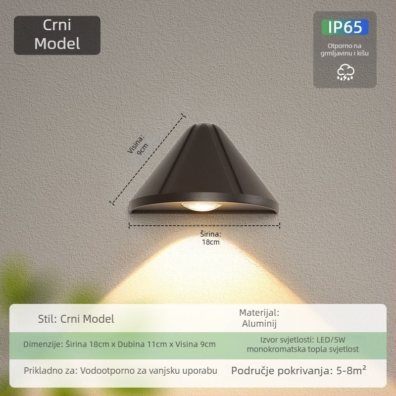 Vanjska zidna svjetiljka | Model DGBD8204; Aluminijsko kućište; Moderni minimalistički stil; Kontinuirano osvjetljenje 6–12 sati