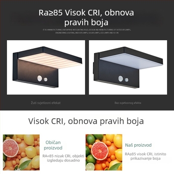 Solarna vanjska zidna svjetiljka, vodootporna, kvadratnog dizajna, daljinsko upravljanje, 6V 1.2W polisilikon, trajanje rasvjete 24–36 sati