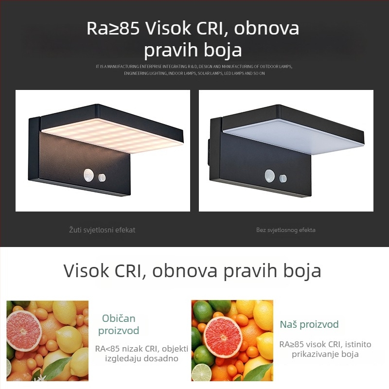 Solarna vanjska zidna svjetiljka, vodootporna, kvadratnog dizajna, daljinsko upravljanje, 6V 1.2W polisilikon, trajanje rasvjete 24–36 sati