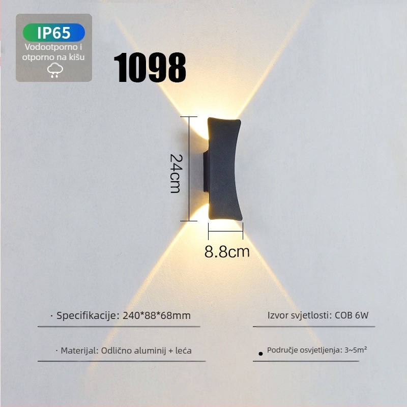 Vanjska vodootporna LED zidna svjetiljka s dvjema glavama, 6W, 220V, aluminijsko kućište, IP65, 3000-6000K