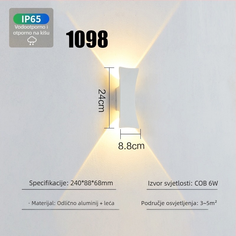 Vanjska vodootporna LED zidna svjetiljka s dvjema glavama, 6W, 220V, aluminijsko kućište, IP65, 3000-6000K