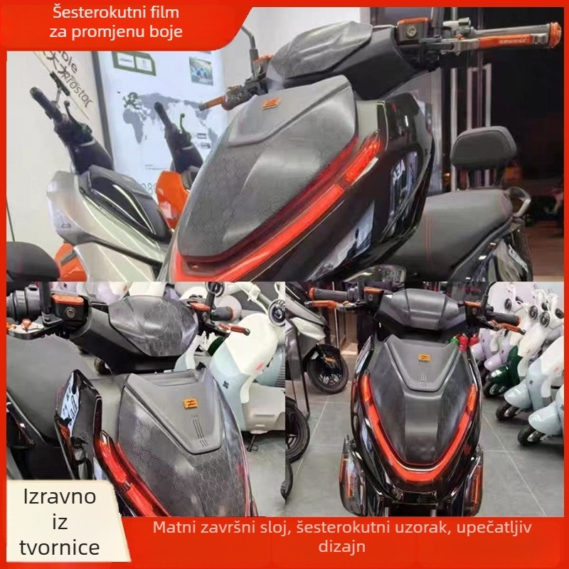 Film za unutrašnjost automobila s šesterokutnim uzorkom za središnji stup interijera — PVC, otporan na visoke/niske temperature, otporan na ogrebotine i habanje, zaštitni sloj, univerzalna kompatibilnost