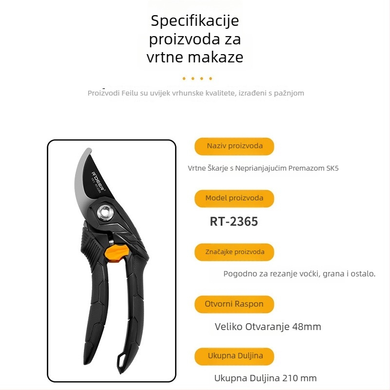 Vrtne škare SK5, ergonomski dizajn za lakše podrezivanje, za voćna stabla, cvijeće i bonsai; režu debele grane