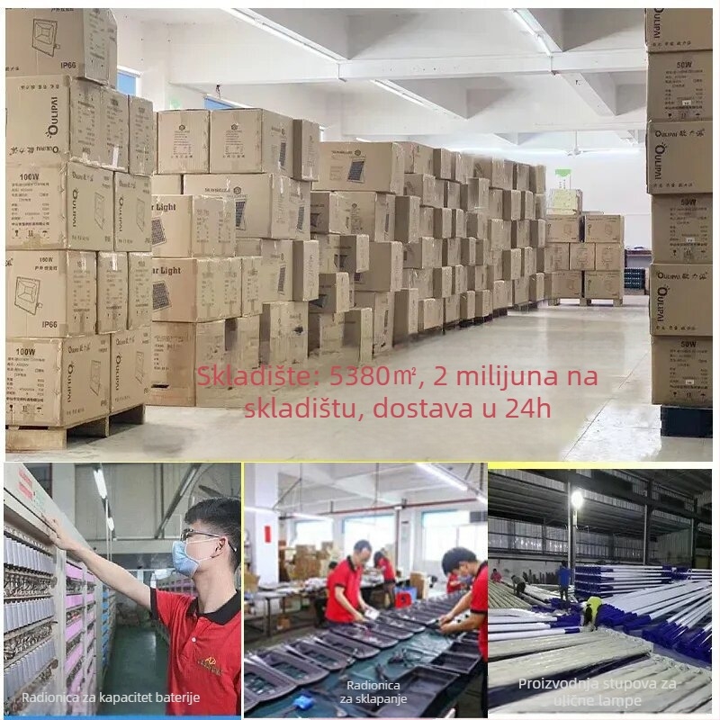 Solarna vanjska zidna svjetiljka za vrt s senzorom pokreta, IP65, 10W, 3.2V, radno vrijeme 12–16h
