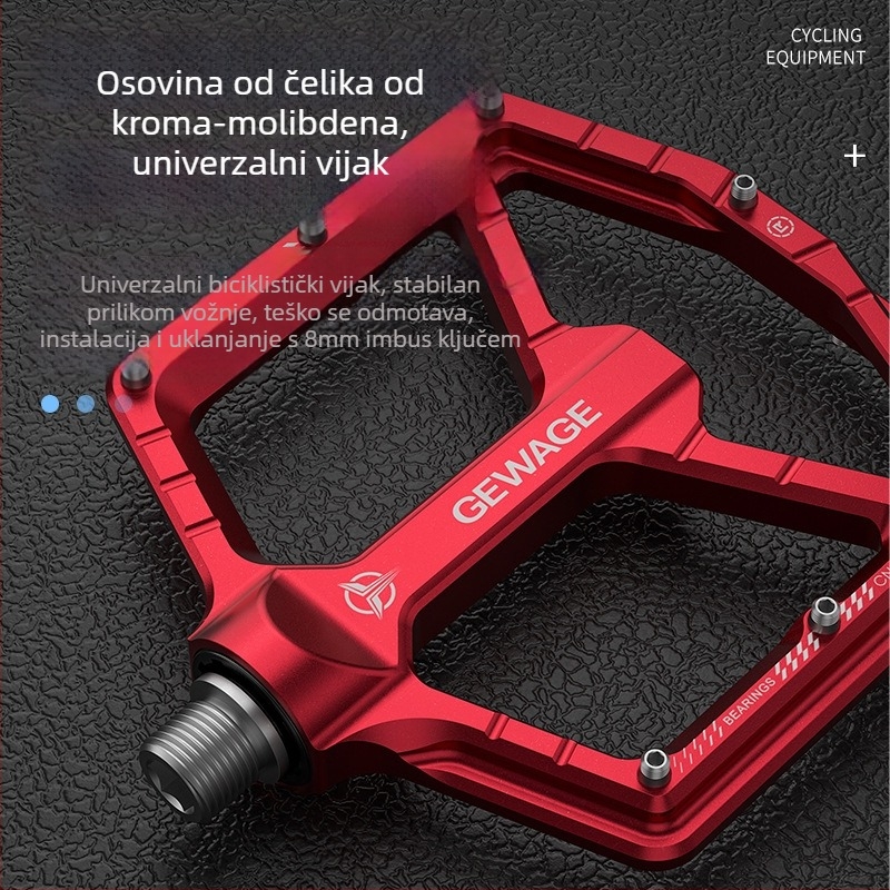 GEWAGE Pedale za bicikl od aluminijske legure, GE-132, ravna platforma s protukliznim klinovima, za brdske i cestovne bicikle