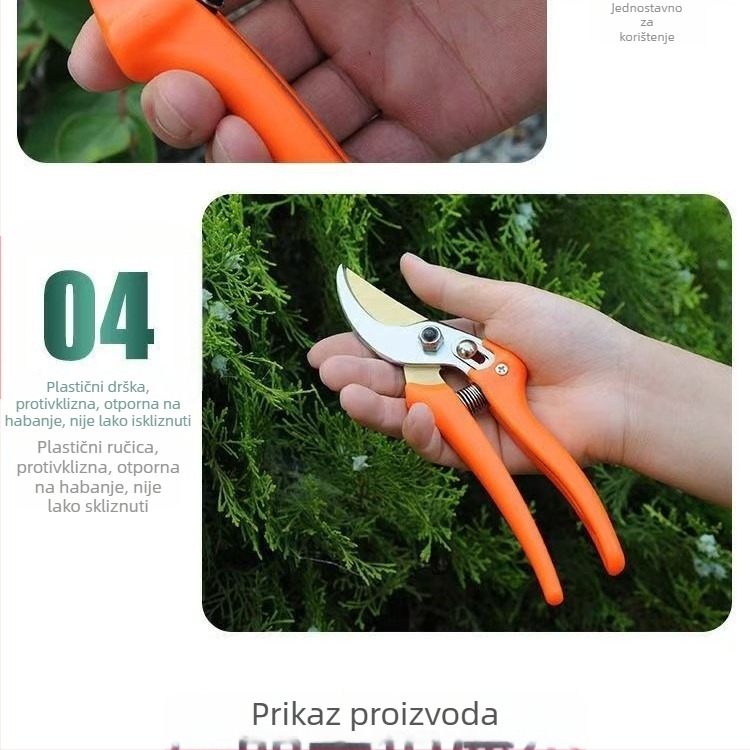 Škare za orezivanje, od SK5 čelika, držalo od najlona, pogodne za podrezivanje voćnih stabala i grana.