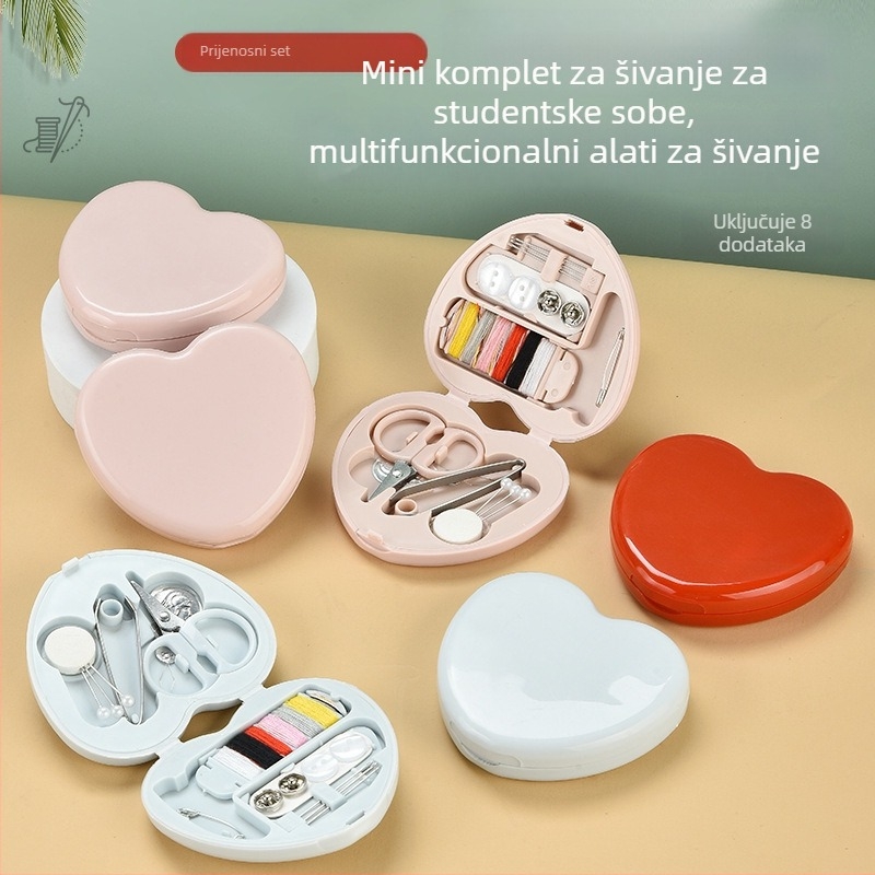 Kutija za šivanje, 8-dijelni set, u obliku srca, kutija za pohranu igala, višenamjenski (Podrijetlo Zhejiang)