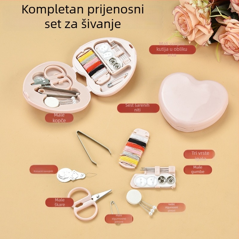 Kutija za šivanje, 8-dijelni set, u obliku srca, kutija za pohranu igala, višenamjenski (Podrijetlo Zhejiang)