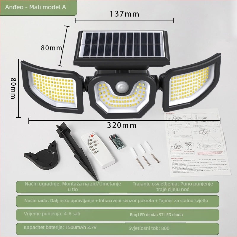 Angel solarno zidno svjetlo s detektorom pokreta za vanjske staze, vrt i travnjak