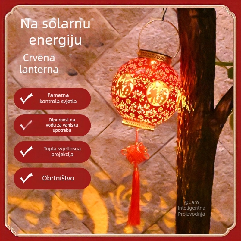 Željezni umjetnički solarni fenjer sa sretnim znakom za dvorište, vrt i balkon, IP44, LED dioda, 0.2W, 1.2V, 6–12h