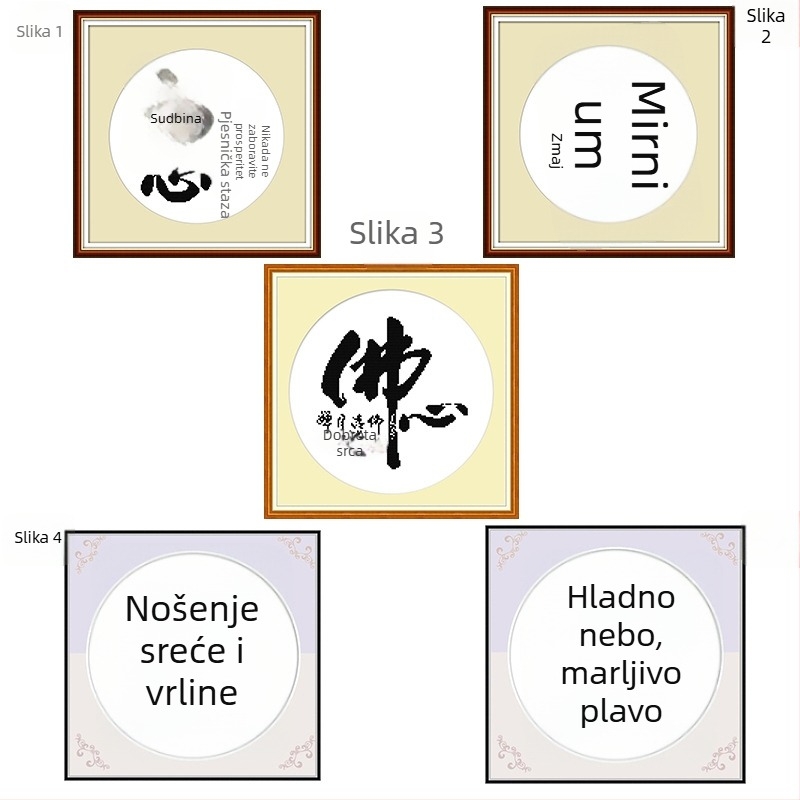 Križno šivanje u kineskom stilu – male zidne slike za dnevni boravak, serija slika s porukom „Nebo nagrađuje trud”