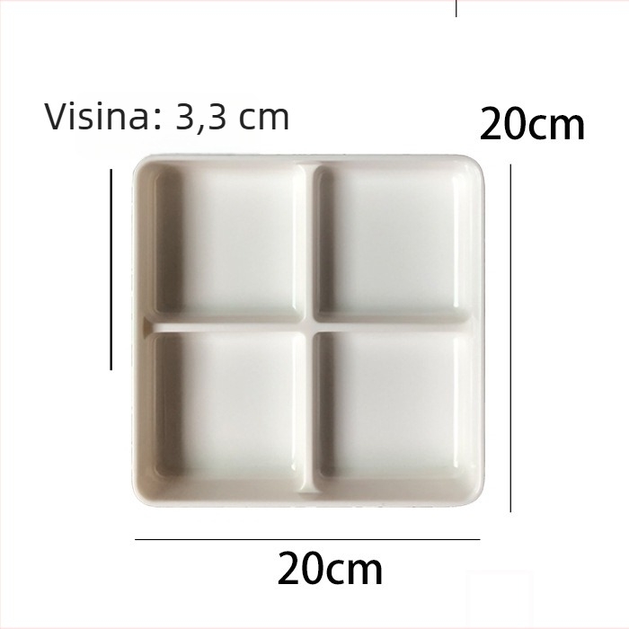 Melaminska četverostruka poslužavnica za užinu, kvadratnog oblika, modernog minimalističkog stila; pogodna za hotele, obroke, kavu i čaj.