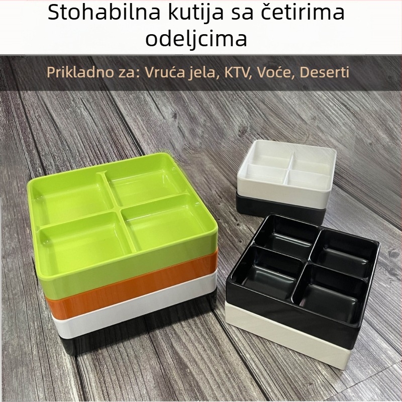 Melaminska četverostruka poslužavnica za užinu, kvadratnog oblika, modernog minimalističkog stila; pogodna za hotele, obroke, kavu i čaj.