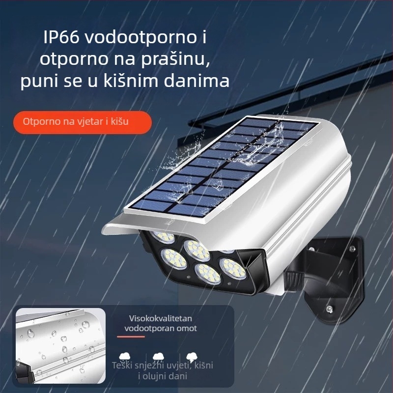 Solarnu nadzorna rasvjeta za dvorište s kamerom i senzorom pokreta, model S20 — snaga 10 W, LED SMD 2835, napon 3,7 V, IPX4 zaštita, trajanje rasvjete 6–12 sati, vijek 30000 h