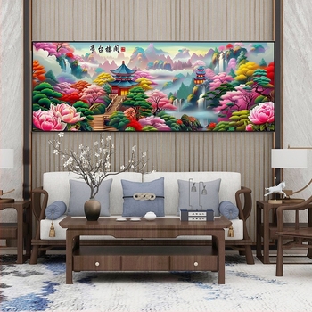 Set za križićno šivanje: krajolik uzorak, pamuk materijal, platno 9CT, moderni minimalistički stil, Blue heart marka