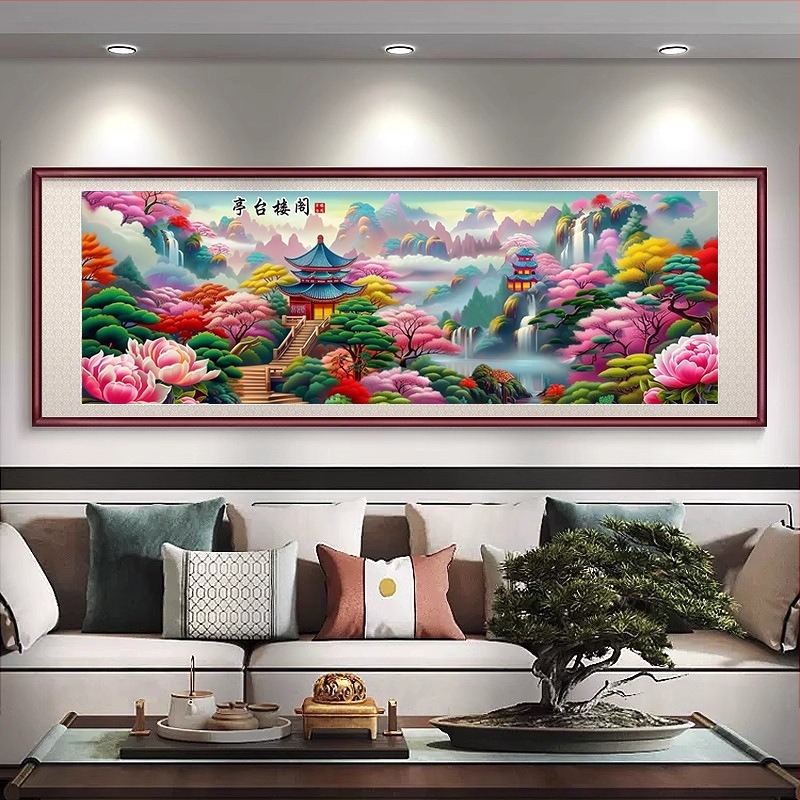 Set za križićno šivanje: krajolik uzorak, pamuk materijal, platno 9CT, moderni minimalistički stil, Blue heart marka